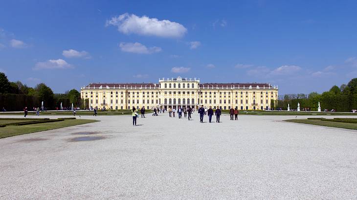 The gardens of Schönbrunn Palace, with the Palace at the back, Vienna, Austria