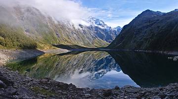 Mountains reflected in Lake Marian, New Zealand