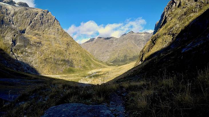 Middle of a mountainous and green valley, Gertrude Valley, NZ