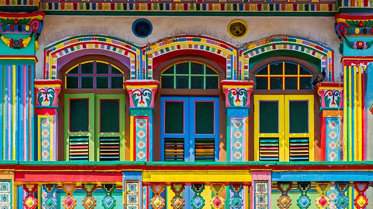 Colourful facade of a building in Little India, Singapore