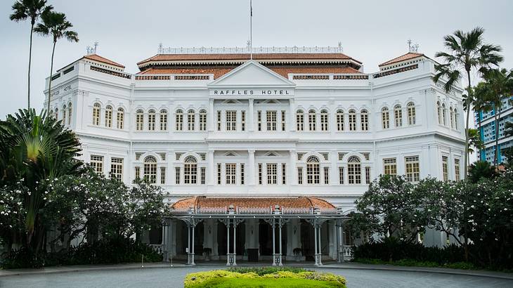 The front of the Raffles Hotel in Singapore