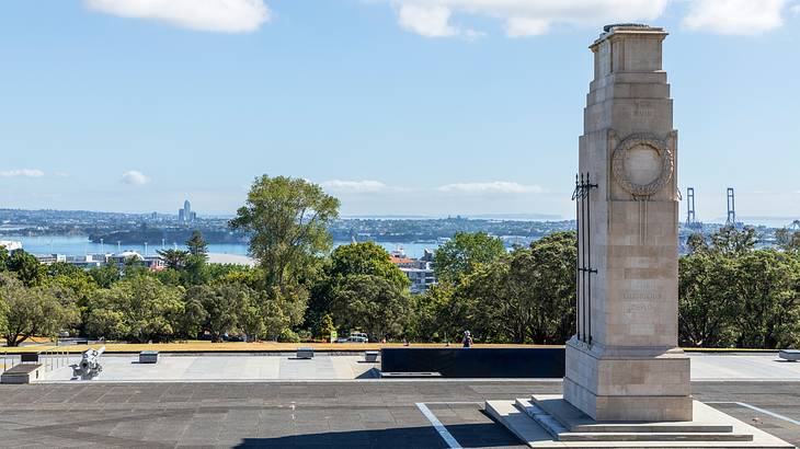 View of a harbour from a memorial site, Auckland, NZ View of a harbour from a memorial site, Auckland, NZ