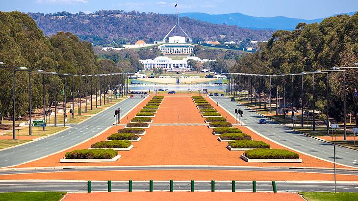 Australian War Memorial between trees, Canberra, Australia