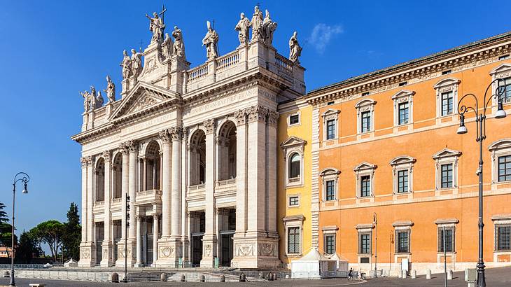 The outside architecture of a basilica on a clear sunny day The outside architecture of a basilica on a clear sunny day