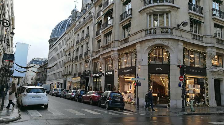 Buildings and lights on a street in Paris