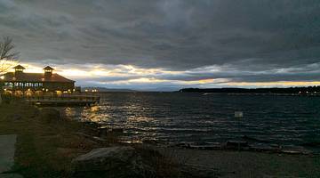 A waterfront at sunset, Lake Champlain, Vermont, USA