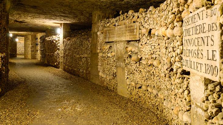 The skeletal remains of humans in dark underground labyrinths