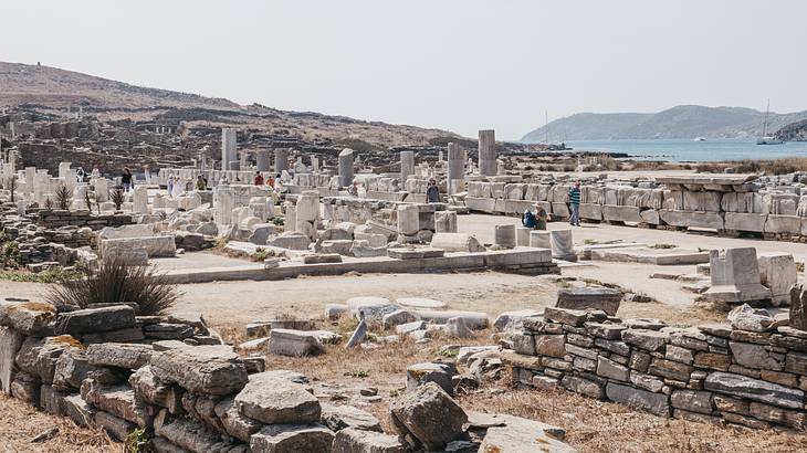 View of ancient ruins in Delos, Greece