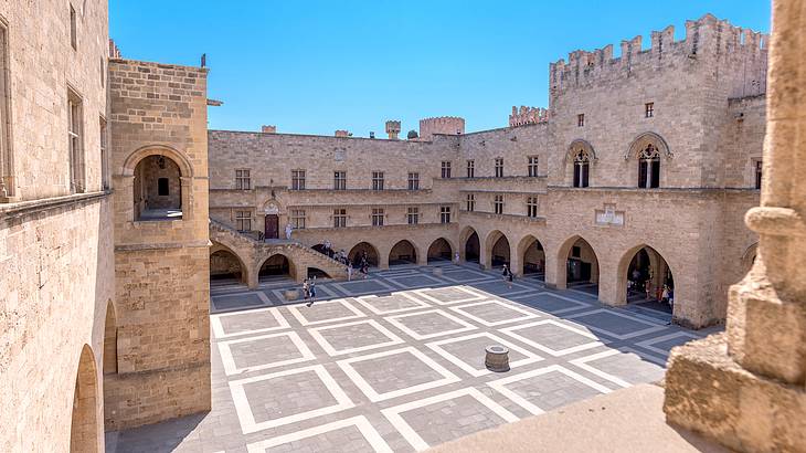 The courtyard within the Palace of the Grand Master of the Knights in Rhodes, Greece
