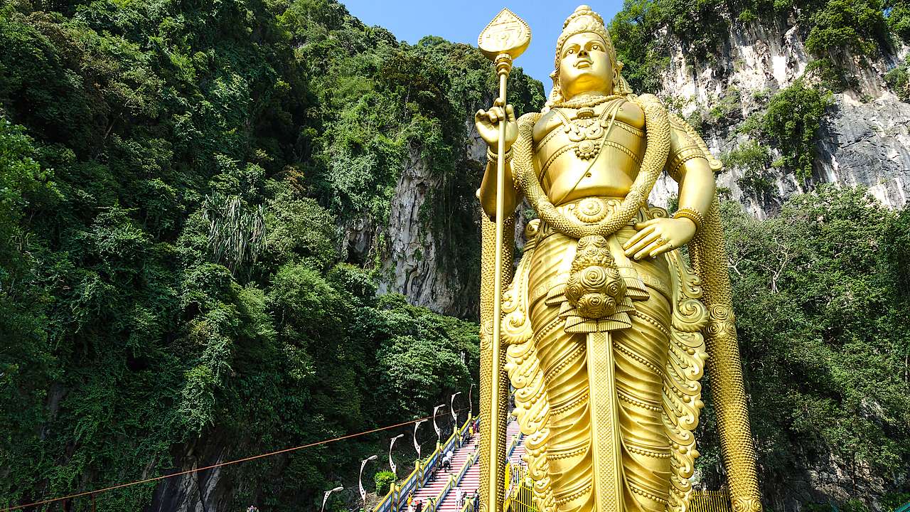 A gold statue at the Batu Caves, a must for a 3 day Kuala Lumpur itinerary