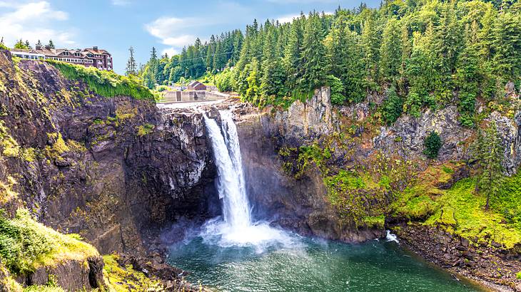 Top view of Snoqualmie Falls, one of the famous Washington State landmarks