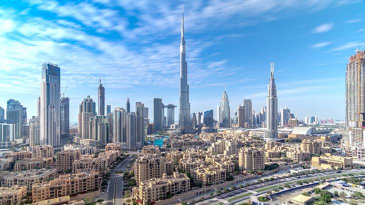 The really tall Burj Khalifa is one of the most famous Dubai landmarks