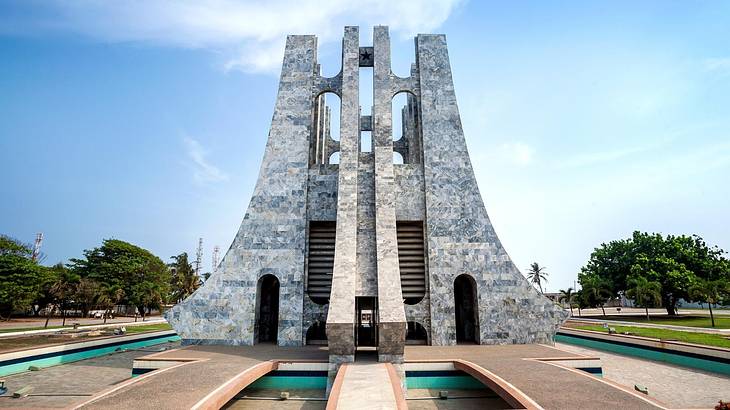 The outside of a mausoleum in a memorial park in Ghana