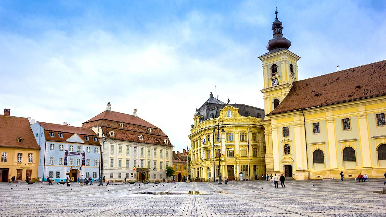 Buildings in a square in Sibiu, Romania