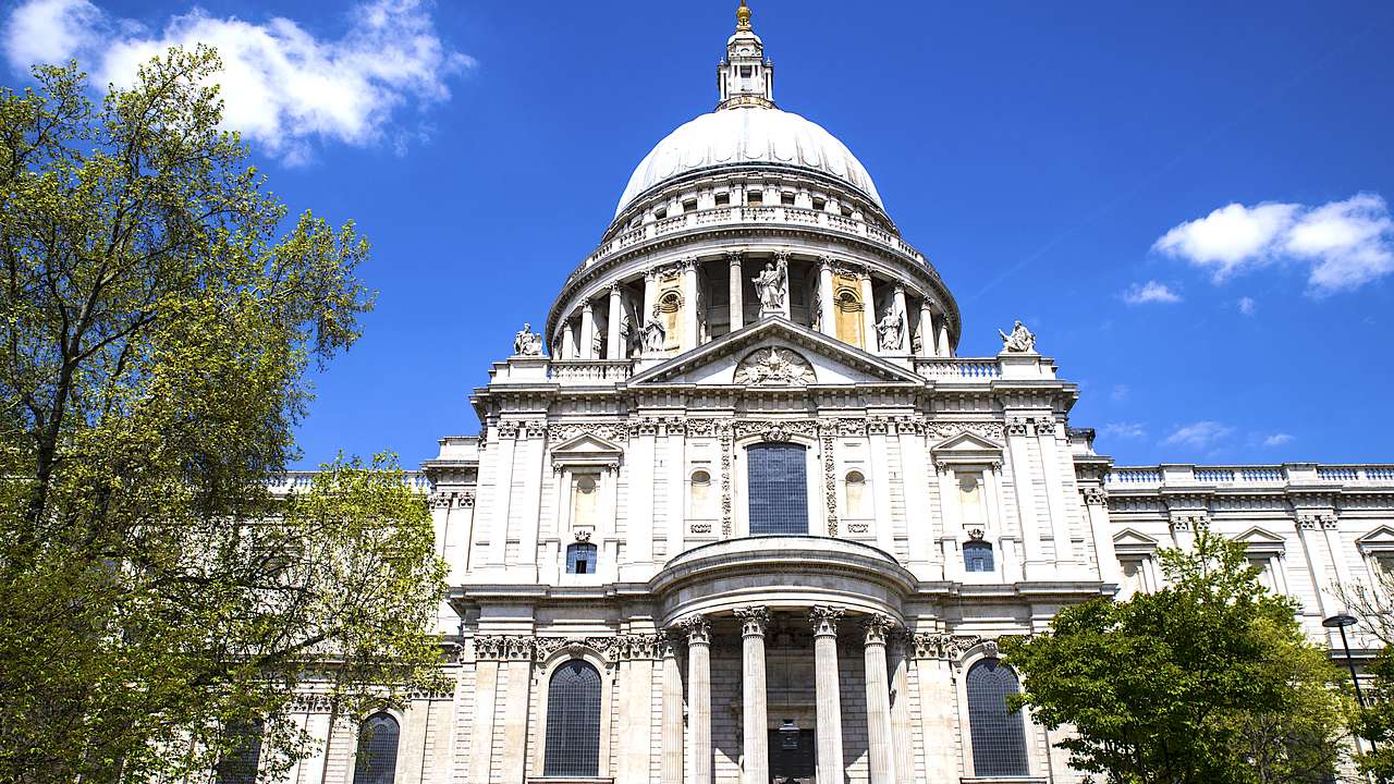 St Paul's Cathedral on a partly cloudy day, London, UK