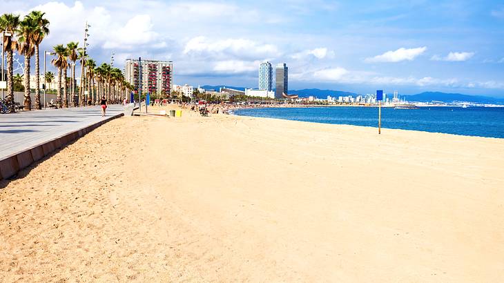 White sand Barceloneta Beach, Barcelona, Spain