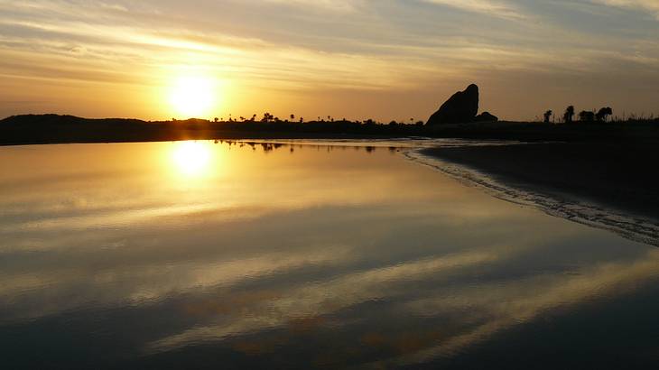 A golden sunset at a beach