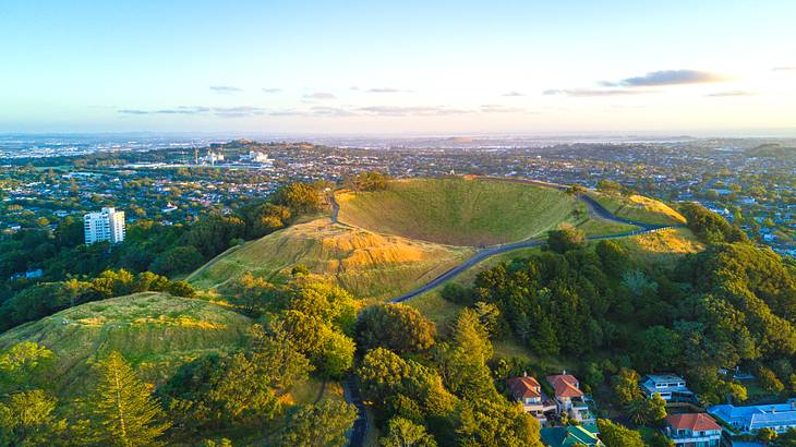 Ariel View, Mount Eden Volcano, Auckland, New Zealand