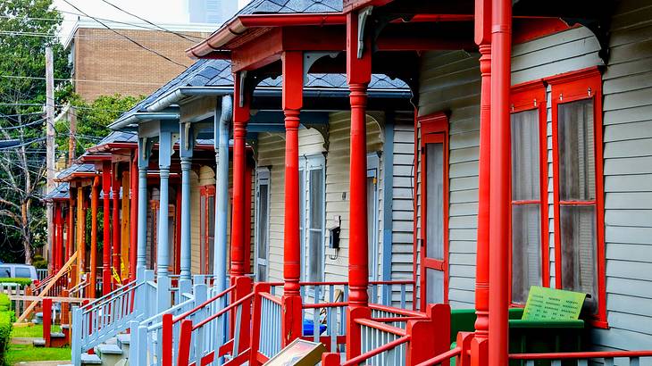 Colorful wooden porches in a row