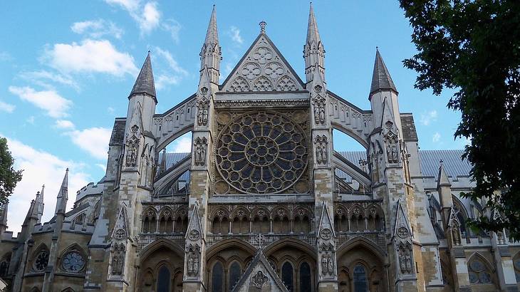 Gothic north side of Westminster Abbey, London, England