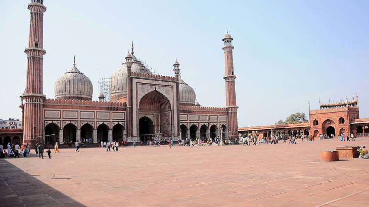 The large square in used for prayer at Jama Masjid, Old Delhi, India