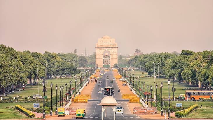 The road leading up to India Gate in New Delhi, India