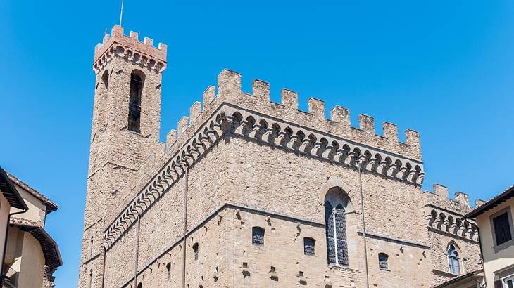 The exterior stone of the Bargello Museum in Florence on a nice day