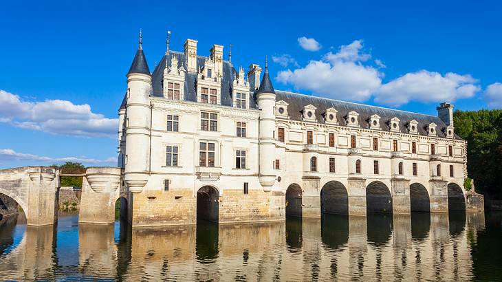 Château de Chenonceau reflecting on a river on a nice day