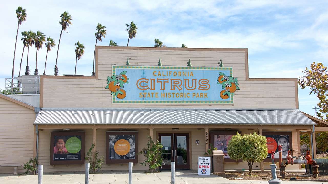 A small building with a sign that says "California Citrus State Historic Park"