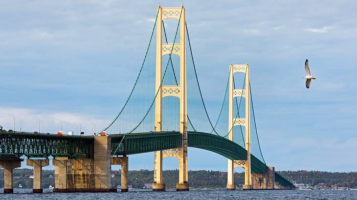 One of the famous landmarks in Michigan is the Mackinac Bridge