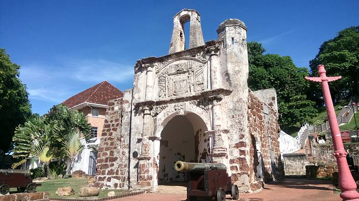 The facade of a historical fortress under a blue sky