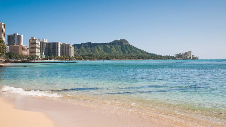 Waikiki Beach is one of the famous landmarks in Waikiki, Hawaii