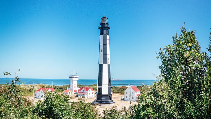 The new Cape Henry Lighthouse is one of the landmarks in Virginia Beach, Virginia
