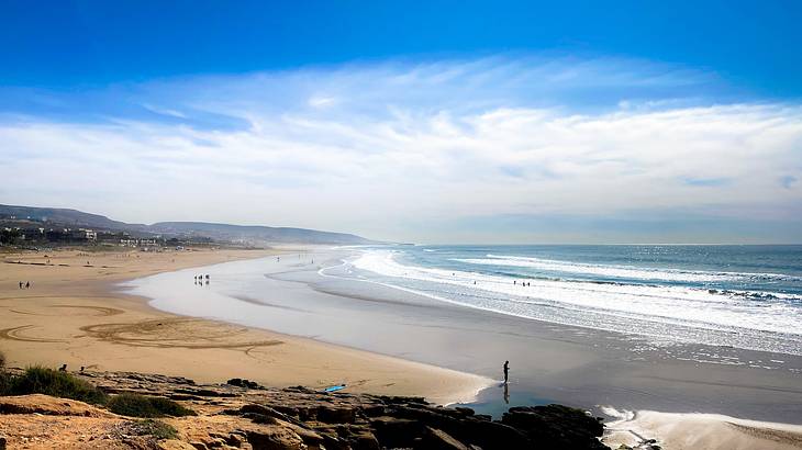 View of the beach in Taghazout, Morocco