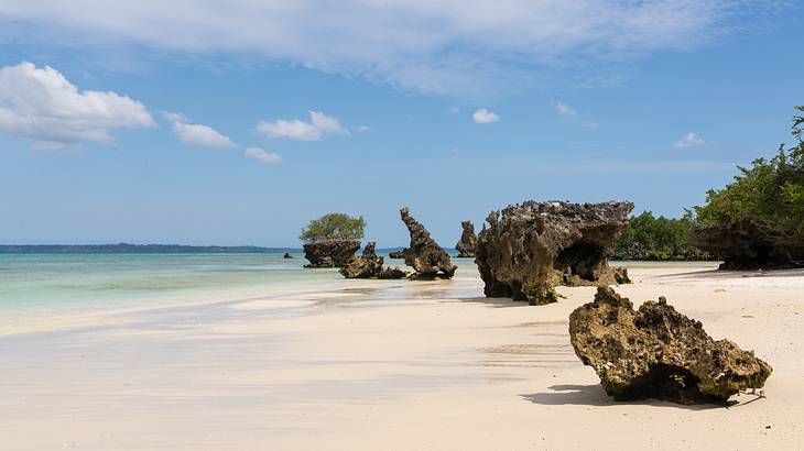 Beautiful rock formations along the beach of Pemba Island in Zanzibar, Tanzania
