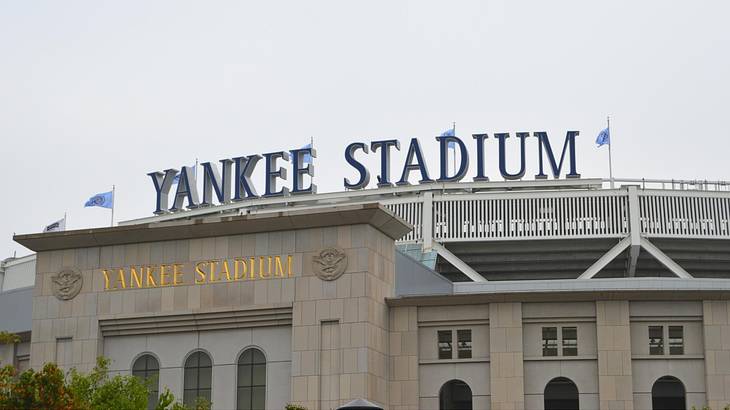 A sports arena with a "Yankee Stadium" sign