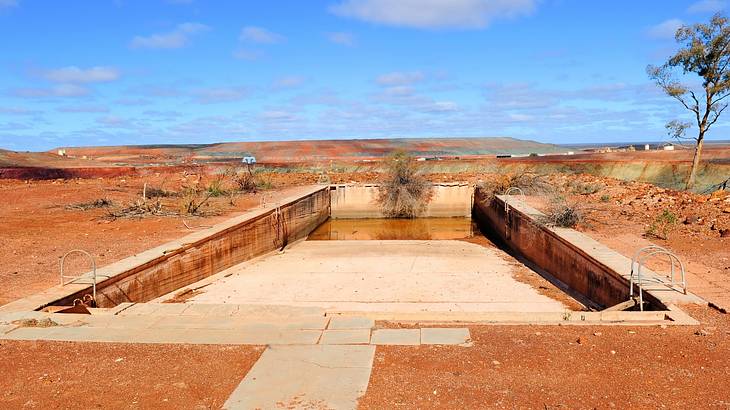 An abandoned swimming pool in a former mining settlement in the Australian outback