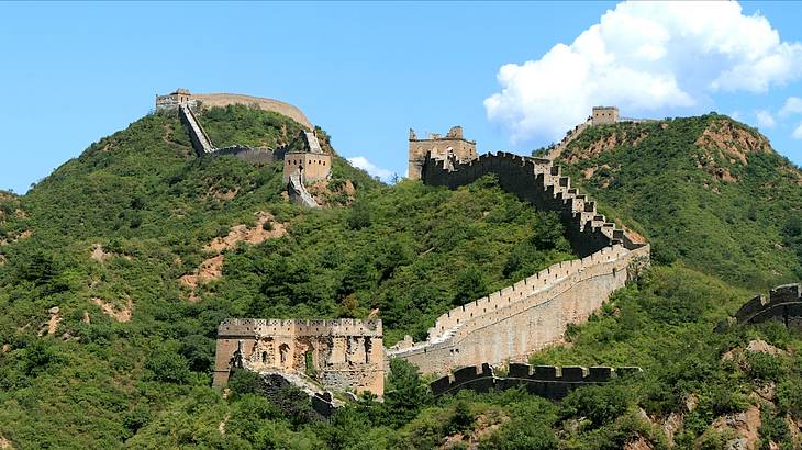 Great Wall of China on a mountain top, one of the most famous landmarks in Asia