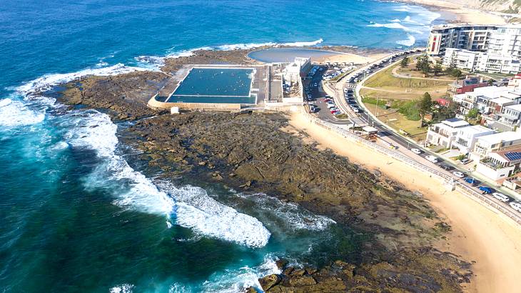 Aerial view of Newcastle Baths and the Cowrie Hole, NSW, Australia