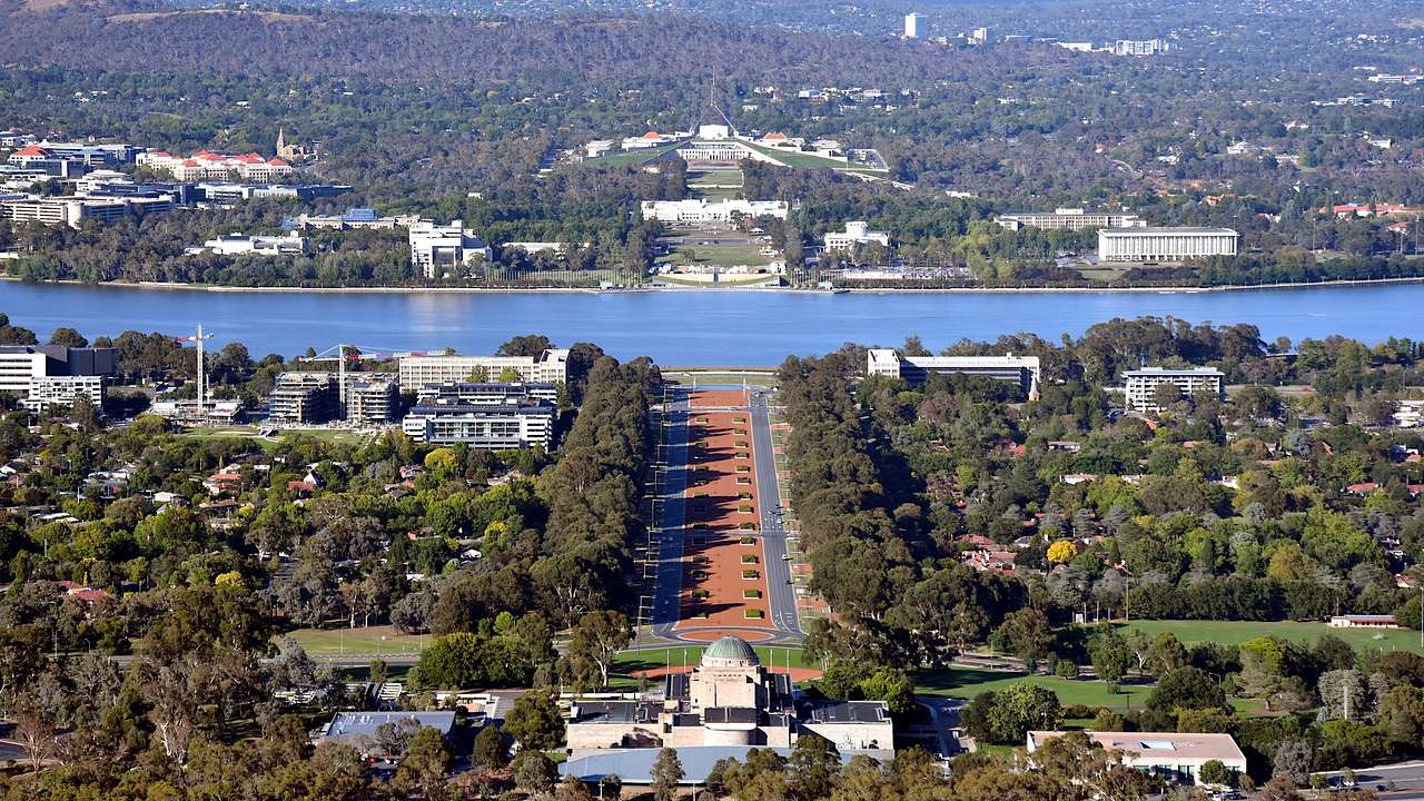 Aerial view of Canberra from Belconnen in the morning, Australia