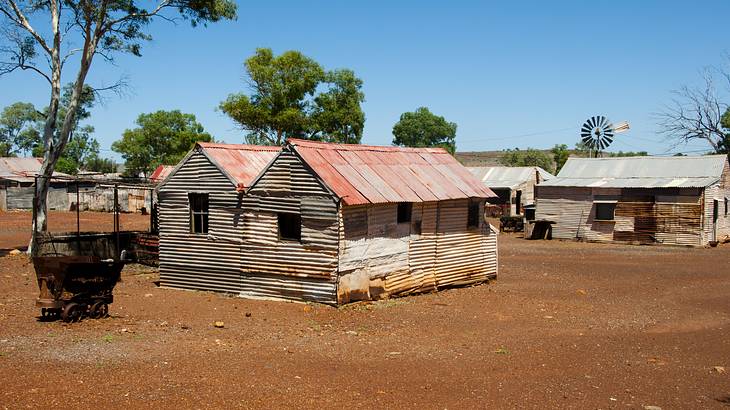 Abandoned buildings in a former mining settlement in the Australian outback
