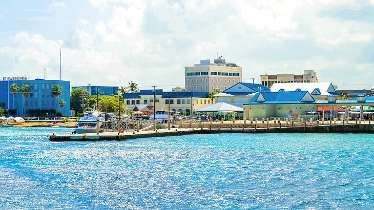 Buildings and houses near a body of water