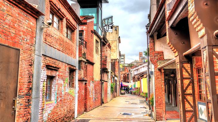 A famous block in Taipei full of historical red brick buildings