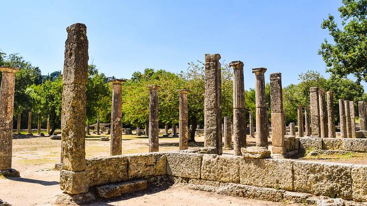 The ruins in the Archaeological Site of Olympia in Greece