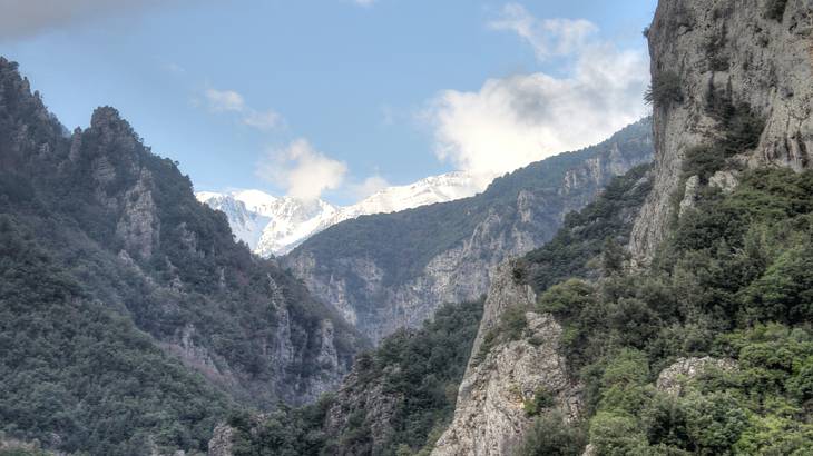 The mountain ranges leading up to Mount Olympus in Greece