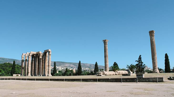 The ancient ruins of the Temple of Olympian Zeus in Athens, Greece