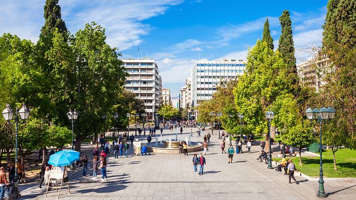 A sunny day in Syntagma Square in Athens, Greece