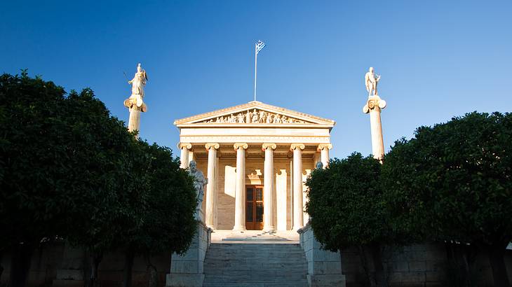 The stairs leading up to the Academy of Athens in Greece