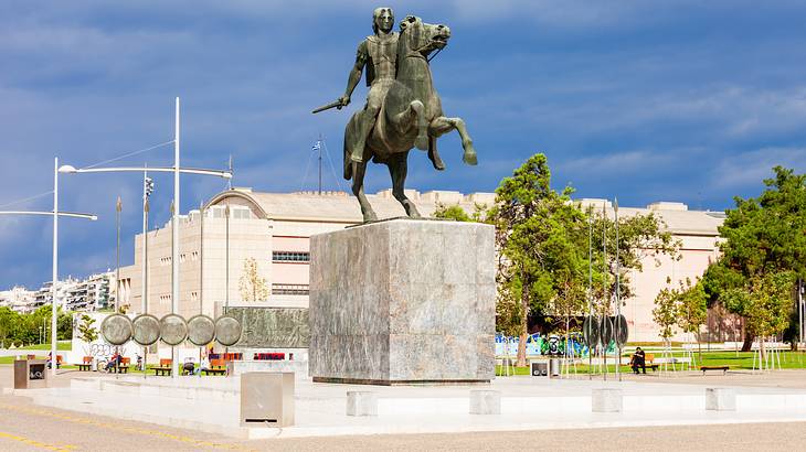 A view of the Monument of Alexander The Great in Thessaloniki, Greece