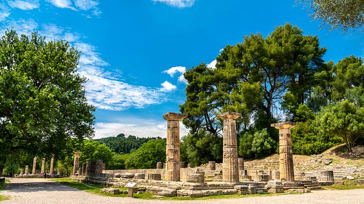 The ruins in the Archaeological Site of Olympia in Greece